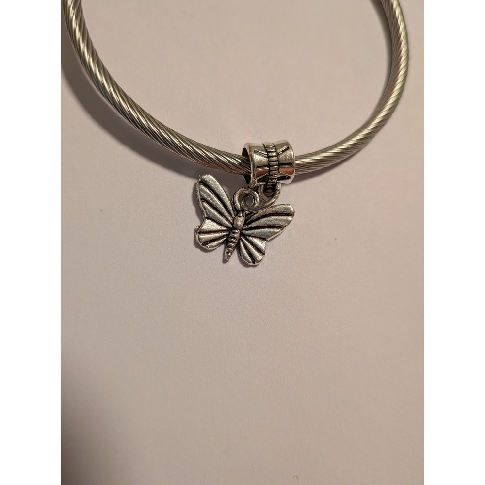 Silver Tone Butterfly Dangle Charm for Cable Snake Chain Bracelets Whimsical